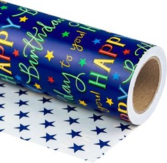 WRAPAHOLIC Reversible 1 Count (Pack of 1), Navy – Happy birthday to you
