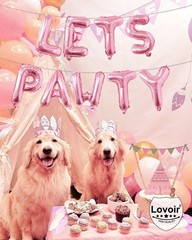 9 Pcs Lets Pawty Balloons Banner 16 Inch, Dog Cat Pet Birthday Letters Sign L…
