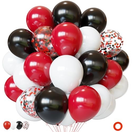 Red and Black Latex Balloons, 50 Pack 12 inch Black White Red Confetti Party