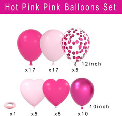 Metallic Pink Chrome Magenta Heart Balloons Set, 12 Inch 60PCS Dark Rose Red Pin