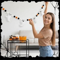 Whaline 6.6 Ft Halloween Theme Banner Different Expressions feet, White