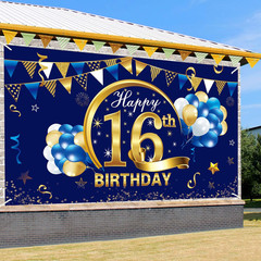 Blue Gold 16Th Birthday Banner Decorations – Blue Gold 16 Birthday Backdrop Part