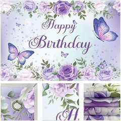 Purple Butterfly Birthday Banner Backdrop for Women Girl (59×36 inch) Purple Hap
