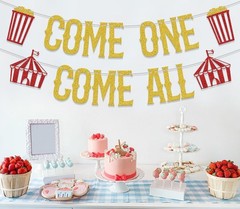 Glitter Come One Come All Banner Circus Themed 1st Birthday Party Decorations