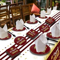 Maroon and Gold Graduation Party Tableware Kit for 24 Guests Class of 2024 Gr…