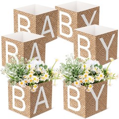 6 Pcs Burlap Print Baby Shower Party Decorations Baby Flower Boxes Centerpiec…
