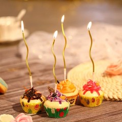 BBTO 12 Pcs Twisted Birthday Candles Spiral Metallic Cupcake 1 8 inch, Gold
