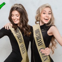 CAVETEE Gold Birthday Crowns and Sash – Queen Tiara for 2 Piece Set,