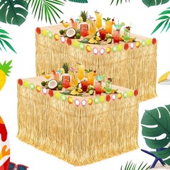 2 Pack Hawaiian Grass Table Skirt 108″ x 29.5″, Laua Party Decorations Grass …