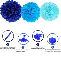 Navy Blue,Blue and Light Blue Pom Poms Decorations for Wedding Party Decorati…