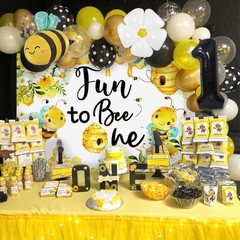 Fun to Bee One Backdrop First Bee Day Birthday Party Decorations Happy 1st Be…