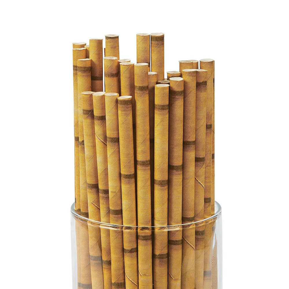 Bamboo Print Paper Straws – Multi Pack of 48, Tiki Bar / luau Party Supplies
