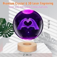 TS Girl 3D Crystal Ball Nightlight 3.15 inch Heart Gesture, 7 Colors to Love
