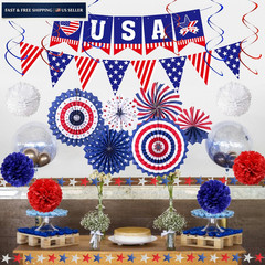 4th of July Patriotic Party Decorations, 6 Paper Fan, 6 Red, White and Blue