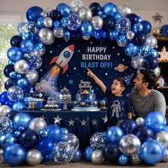 Blue and Silver Balloon Arch Kit, Navy Dark Blue Light Metallic Baby Blue Sil…
