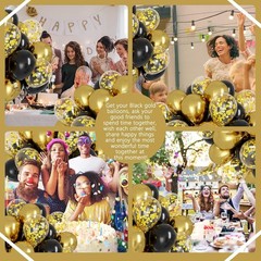 100Pcs 12 Inches Black and Gold Confetti Balloons Kit, Metallic Gold and Black W