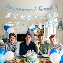 The Summer I Turned 16 Decorations – 3 Pcs Blue Coastal 16th Birthday Banner …