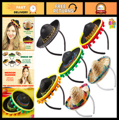 6 PCS Cinco De Mayo Fiesta Sombrero Headbands – Party Costume Accessories, Luau