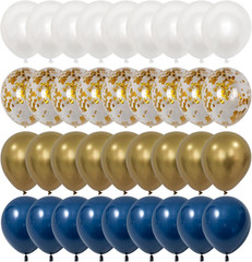 75Pcs Navy Blue Gold Confetti Balloons, Dark Blue Pearl White Metallic Gold Ball