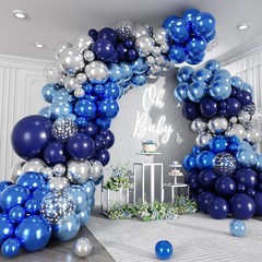 Blue and Silver Balloon Arch Kit, Navy Dark Blue Light Metallic Baby Blue Sil…