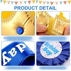 Birthday Boy Sash Hat Button Pin Accessory, Birthday King Crown Party Set, Ph…