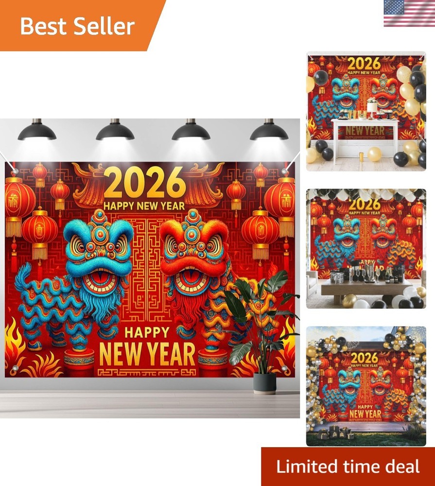 Elegant 8x6ft Chinese New Photography Backdrop – Festive Lion Dance Design