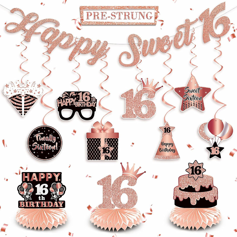 Sweet 16 Birthday Letter Banner Hanging Swirls Honeycomb Centerpieces Decoration