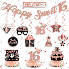 Sweet 16 Birthday Letter Banner Hanging Swirls Honeycomb Centerpieces Decoration