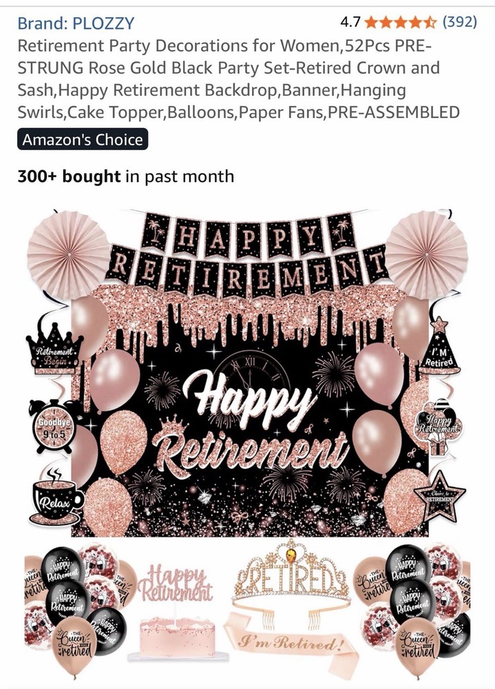 Retirement Party Decorations Kit Rose Gold Black Banner Sash Crown Balloons