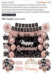 Retirement Party Decorations Kit Rose Gold Black Banner Sash Crown Balloons