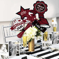 Graduation Decorations Maroon Black 2025/Burgundy Black Graduation Party Table D