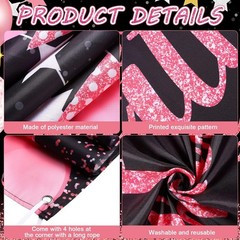 Birthday Decorations Backdrop Banner 72.8×43.3 Inch Pink Black Photo Background