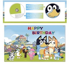 Bluey Sheepdog Happy Birthday Backdrop Kids Birthday Party Decoration 5x3ft