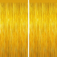 2 Pack Gold Tinsel Backdrop Foil Fringe Curtains Door Streamers Party Decor
