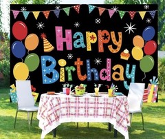 Birthday Party Backdrop Multicolor Fabric Kids Under 5 Balloon 5x3ft