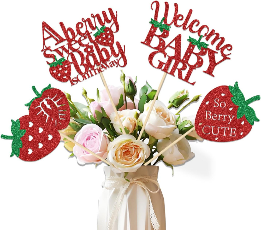 12 Pcs Strawberry Baby Shower Decorations a Berry Sweet Baby Is on the Way