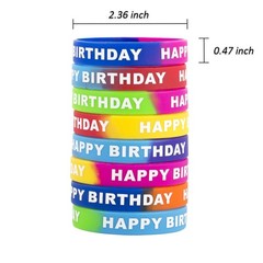 72pcs Happy Birthday Rubber Bracelets, Colored Silicone Stretch Wristbands fo…