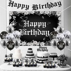 Gothic Birthday Decorations, Skull Theme Happy Birthday Backdrop Cake Topper …