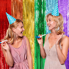 10 Pack Rainbow Party Backdrop Streamers Decorations Colorful Foil Fringe Curtai