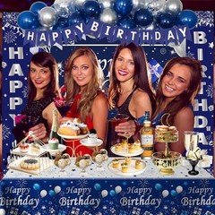 Blue Birthday Decorations, 37 PCS Blue and Silver Party Navy Blue & Silver
