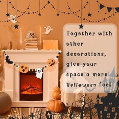 24.6Ft Felt Banner – Cute Pumpkin Ghosts Expressions Bat Pom Pom Garlands – H…