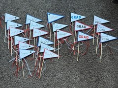 Graduation Centerpiece Pennant Flags (21) Red, Blue, Black, & White