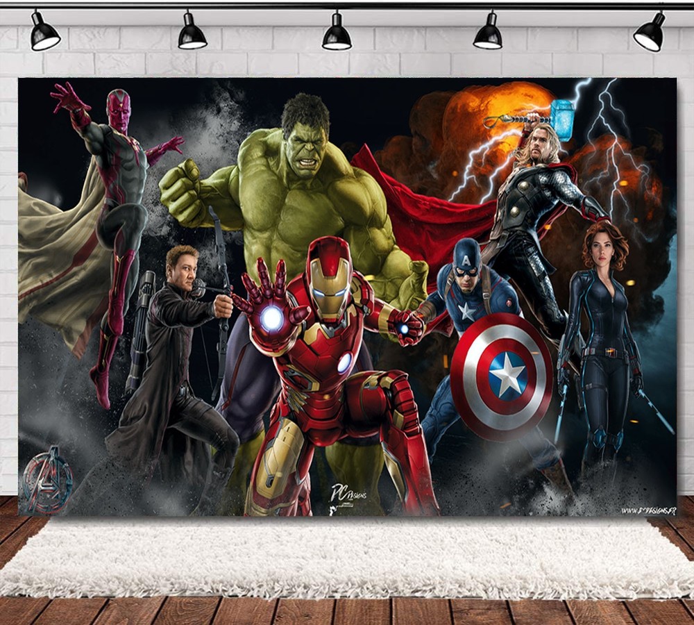 Cartoon superheroes Avengers Birthday Party Photography Background Photoshoot