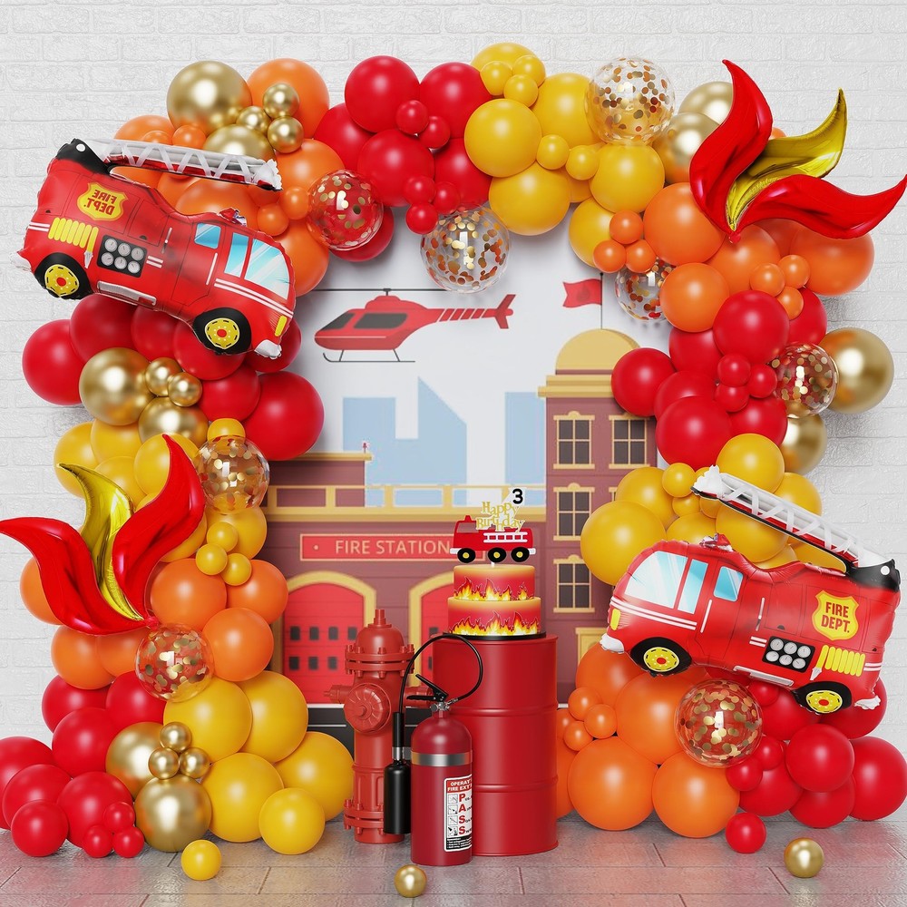 Fire Balloon Garland Arch Kit, 144pcs Red Yellow Chrome Gold Balloons with Fi…