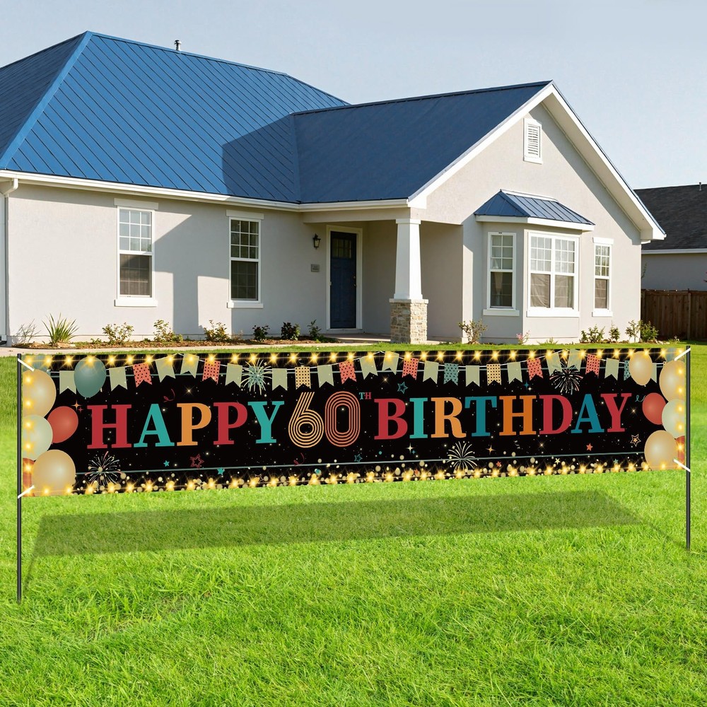 Happy 60th Birthday 250 x 45 cm / 98.4 x 17.7 inches, Backdrop Banner