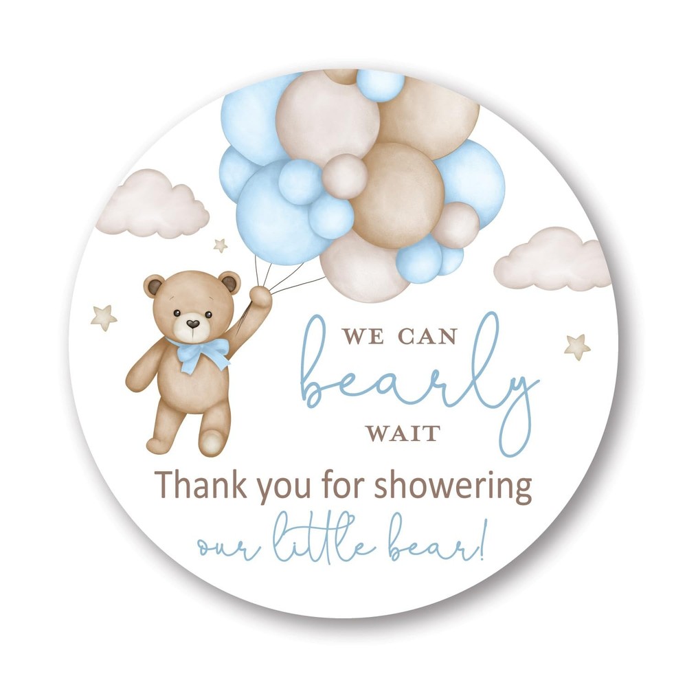 2-Inch Round Boho Bear Balloons Baby Shower Thank You Favor Stickers – Set of…