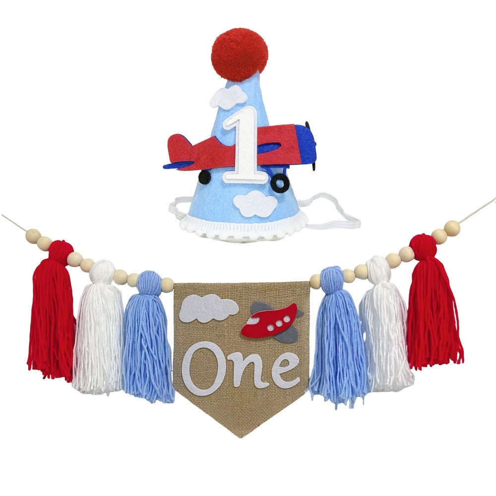 Airplane 1st Party Decorations for Boy Airplane High Chair Banner with Cone H…