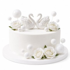 18 Pcs Swan Cake Topper Wedding Sets, 2 Swan Figurine with 10 Silver Sphere C…