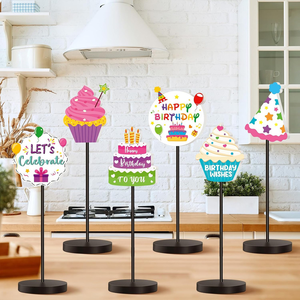 6 Pcs Colorful Birthday Party Decoration Happy Birthday Table Standing Sign Deco