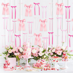 Pink Bow Wall Décor Backdrop Ribbon Bow Garland DIY Pink Bows Party Decoratio…